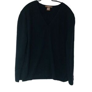 Esperanto Womens Black V-Neck Cashmere‎ Sweater 3/4 Sleeves Casual Whimsigoth M